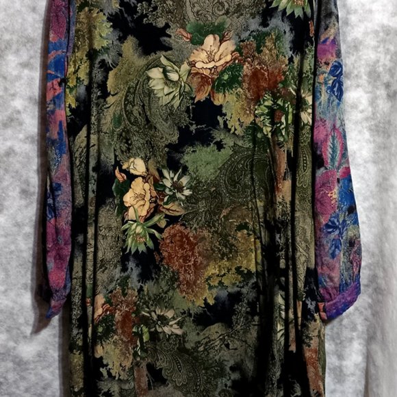 Ethyl Kimono Womens Sz M Multicolor Dark tones Mid length - Picture 1 of 3